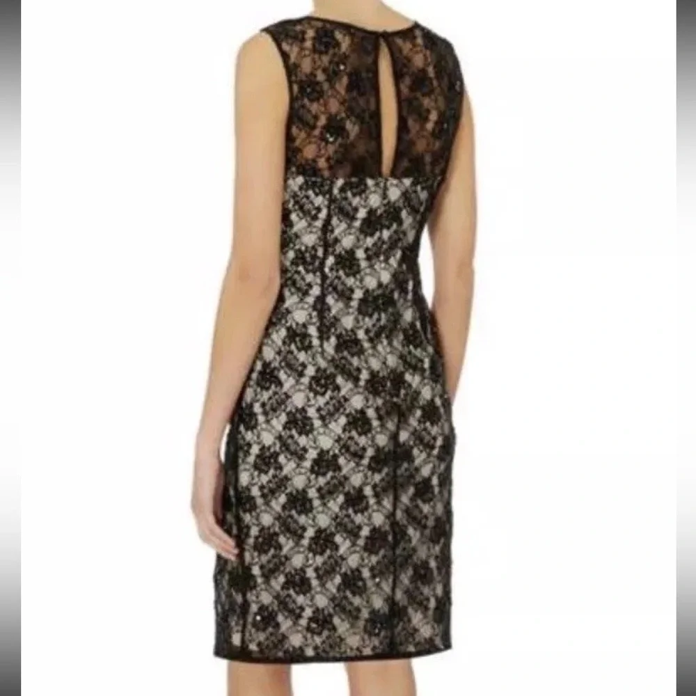 Adrianna Papell Black Lace Embellished Beaded Dress Nude Lined Size 6 NWT - Picture 13 of 14